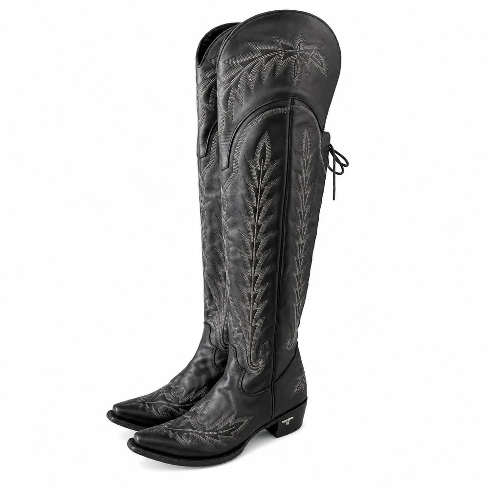 Lane Lexington Corset Boots Women's Size 11 Black Leather Over The Knee